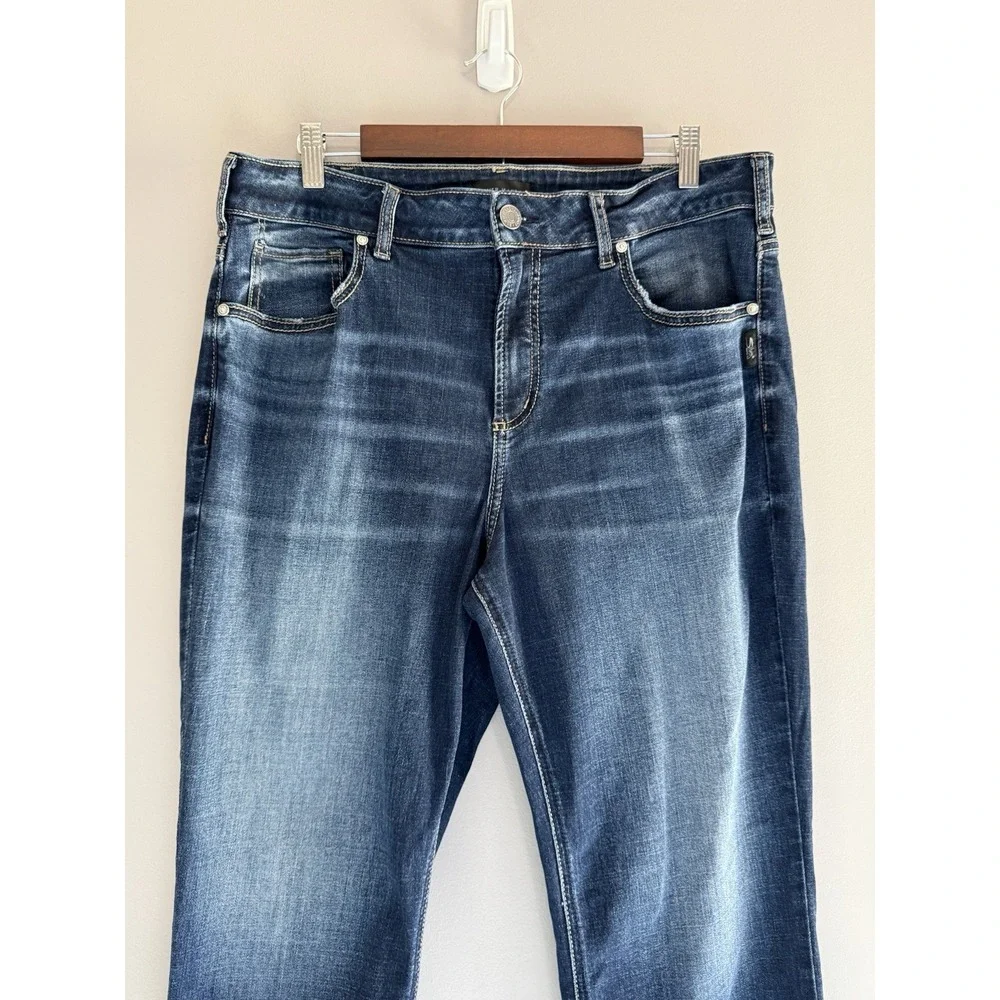 Silver Jeans Avery Straight Stretch Denim Blue Womens 16W High Rise Dark Wash - Picture 4 of 16